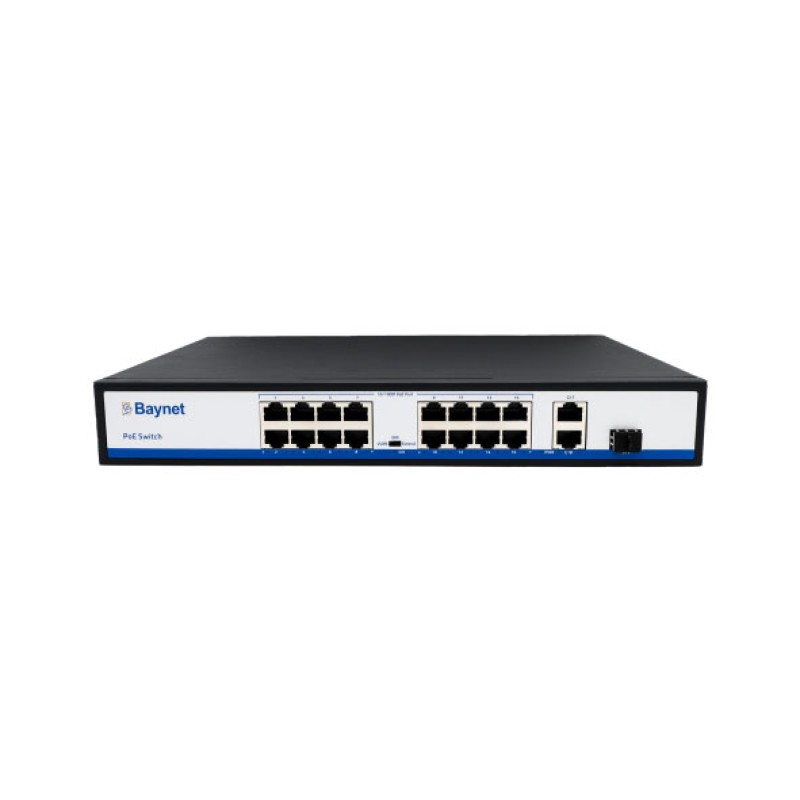 Baynet 16 ports 10/100M PoE Switch with 2 Uplink Gigabit Ethernet & 1 ...